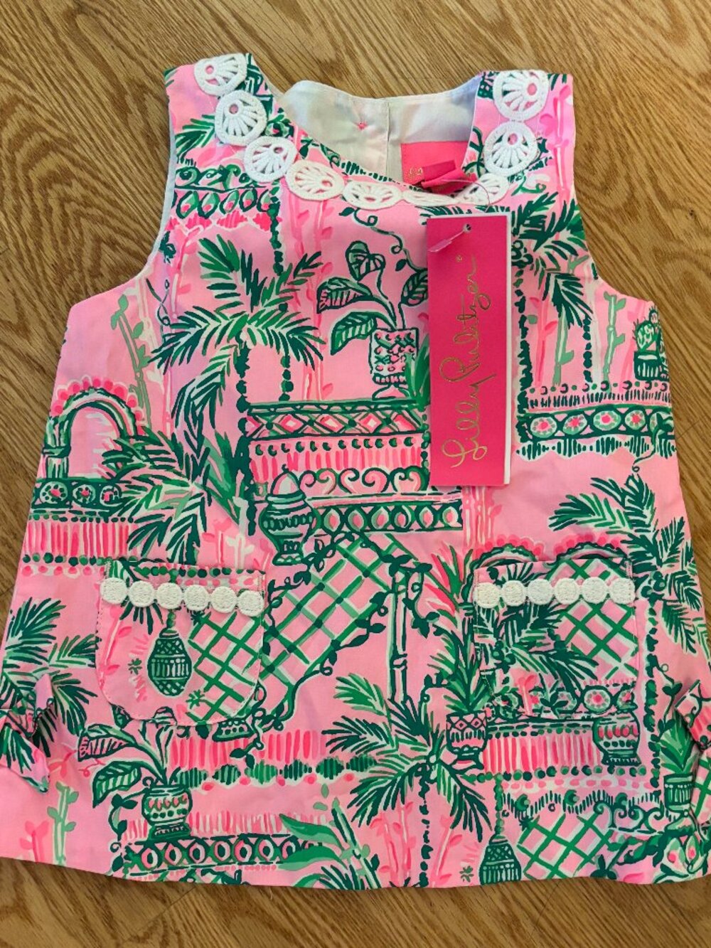 Lilly Pulitzer Girls Pink/Green Tropical Floral Sleeveless A-Line Dress 12-18M